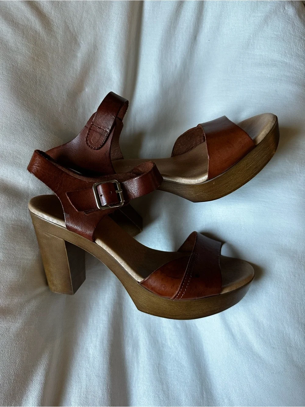 Women’s Brown Leather Platform Sandals - Chunky Heel